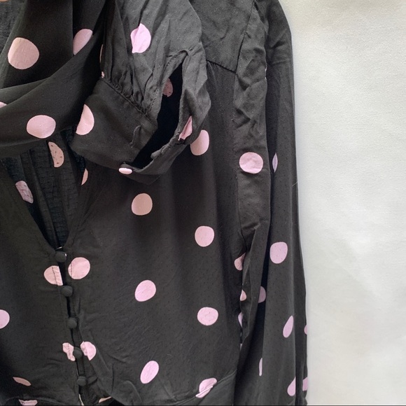 PAIGE Blouse Polka Dot Puff Sleeve Button Up  Front Tie Size Small - Picture 6 of 6